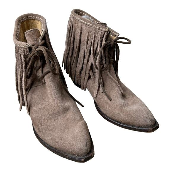 Frye Sacha Fringe Boho Western Suede Ash Bootie 9.5 - Picture 1 of 14